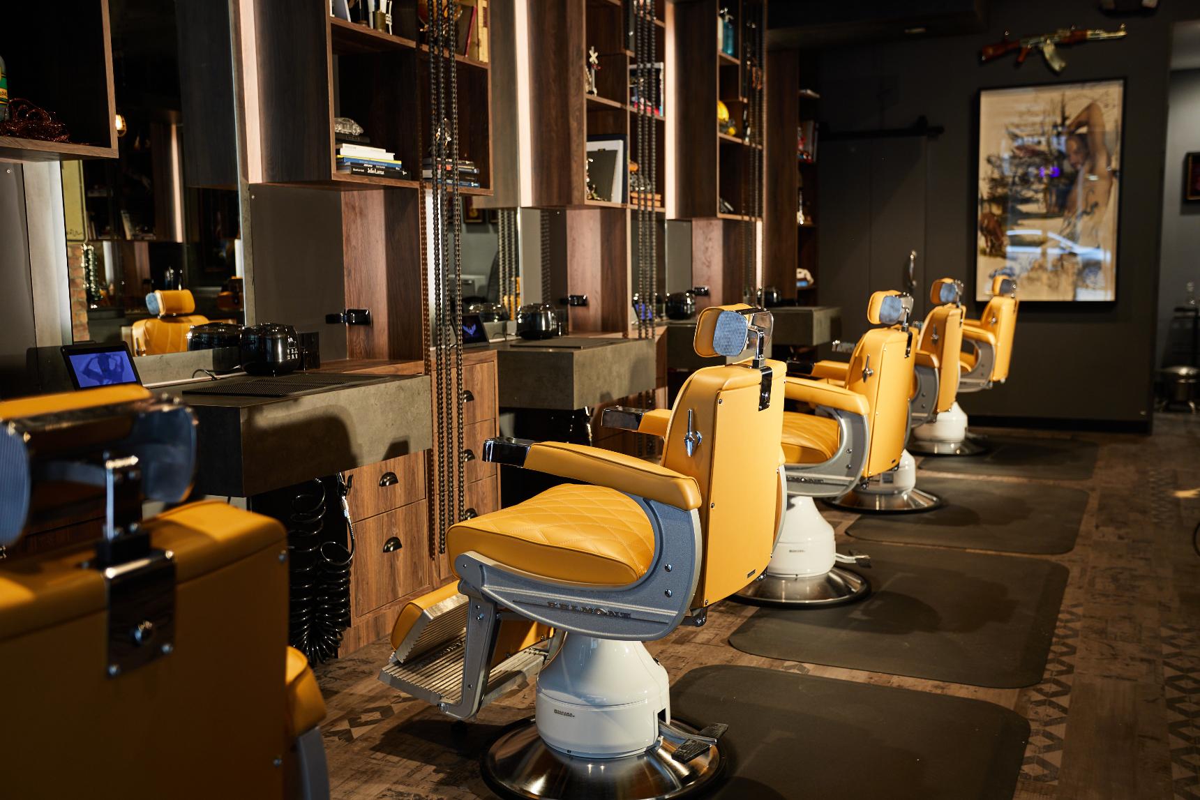 Row of mustard Belmont chairs